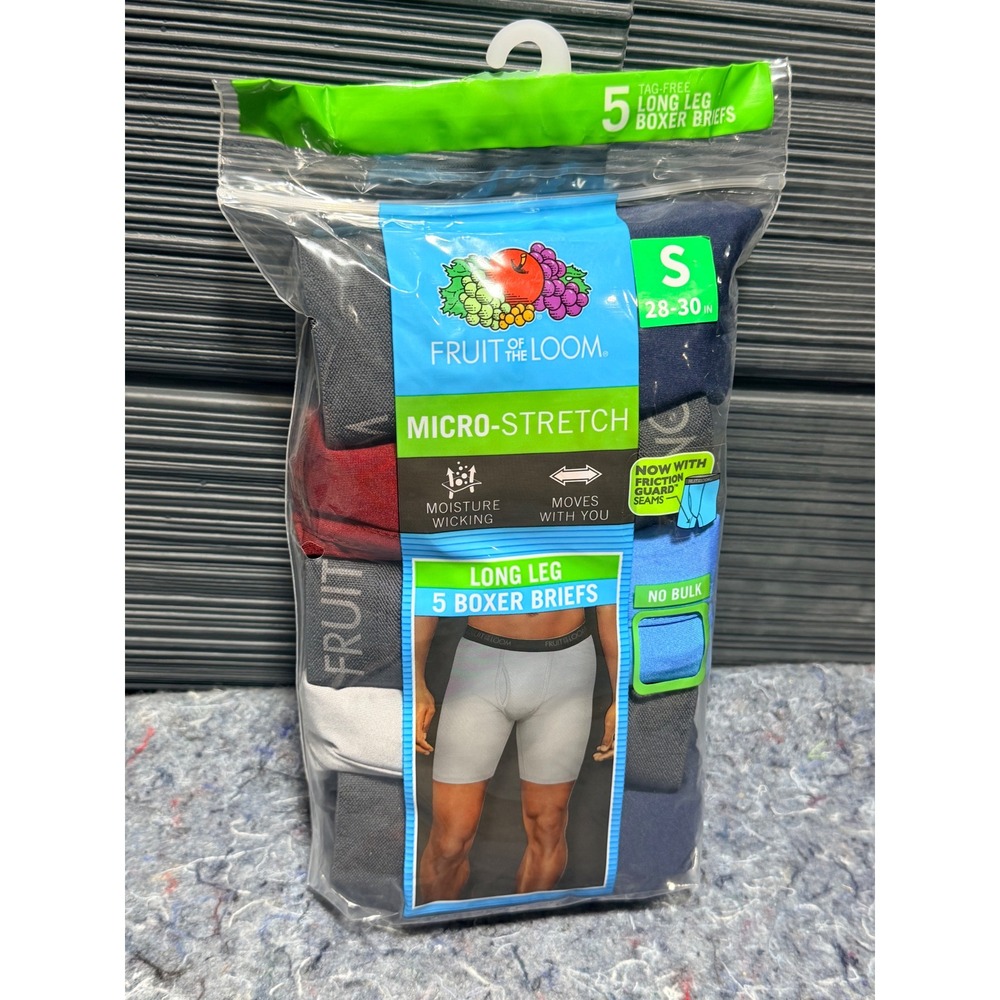 Fruit of the Loom Mens 5 Pack‎ Micro-Stretch Long Leg Boxer Briefs Small WMS5LLC